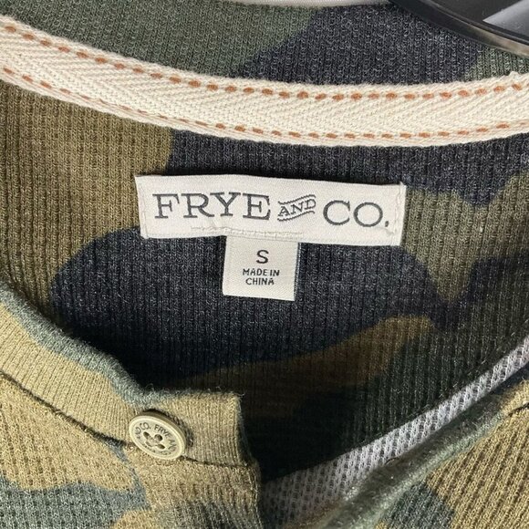 NWT FRYE AND CO Long Sleeve Henley Waffle Green Brown Camo Cotton Poly Men’s SM - Picture 7 of 10